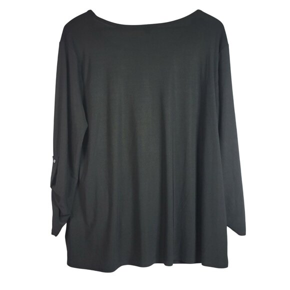 Cato Pullover Top Black XL 3/4 Sleeve Round Neck Front Twist Solid Stretchy NWT - Picture 5 of 8